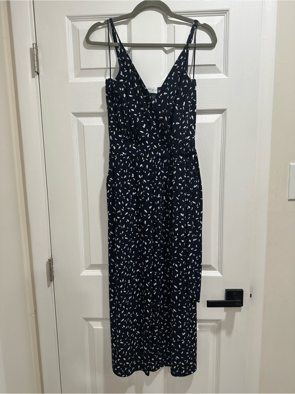 Navy Blue Printed Jumpsuit with Spaghetti Straps